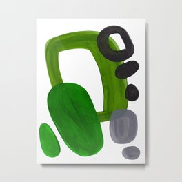 Mid Century Vintage 70's Design Abstract Minimalist Colorful Pop Art Olive Green Dark Green Grey Metal Print