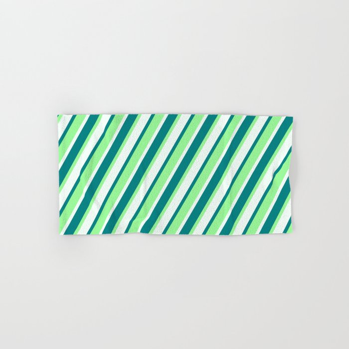 Mint Cream, Teal, and Green Colored Lines Pattern Hand & Bath Towel