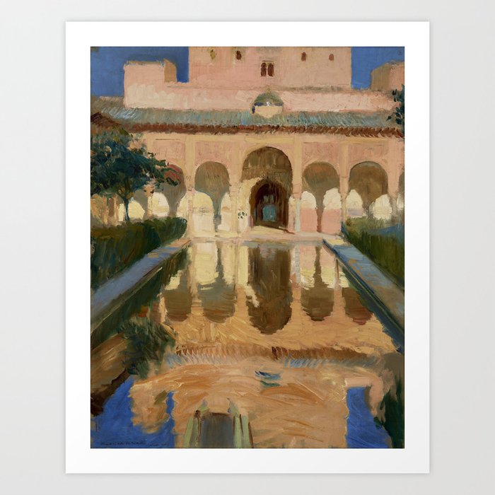 Oasis, The Reflection Pool;  Hall of the Ambassadors, Alhambra, Granada twilight landscape desert painting by Joaquin Sorolla y Bastida Art Print