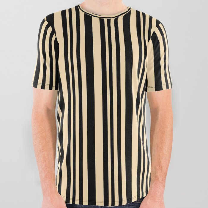 Black & Beige Colored Pattern of Stripes All Over Graphic Tee