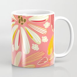 White, Pink, Flowers, and Yellow Coffee Mug