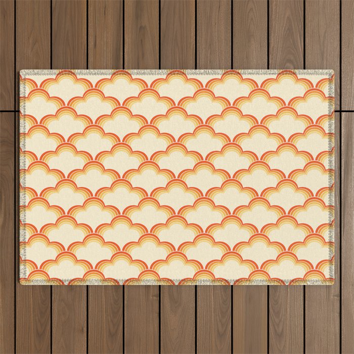 Retro style waves pattern - yellow and orange Outdoor Rug