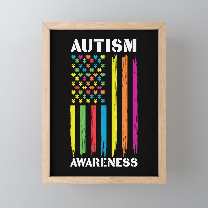 Autism Awareness Patriotic American Flag Framed Mini Art Print