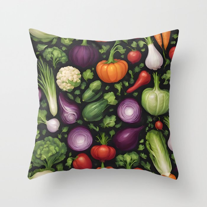 Trendy Happy Vegetables Healthy Food Collection Throw Pillow