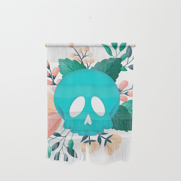 Teal Skull with Floral Adornment Wall Hanging