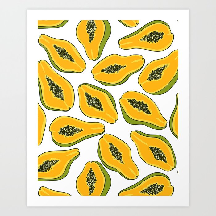Papaya slices on white Art Print