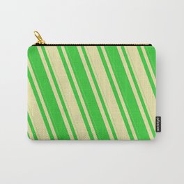 [ Thumbnail: Lime Green and Pale Goldenrod Colored Stripes Pattern Carry-All Pouch ]