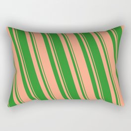 [ Thumbnail: Forest Green & Light Salmon Colored Lined/Striped Pattern Rectangular Pillow ]