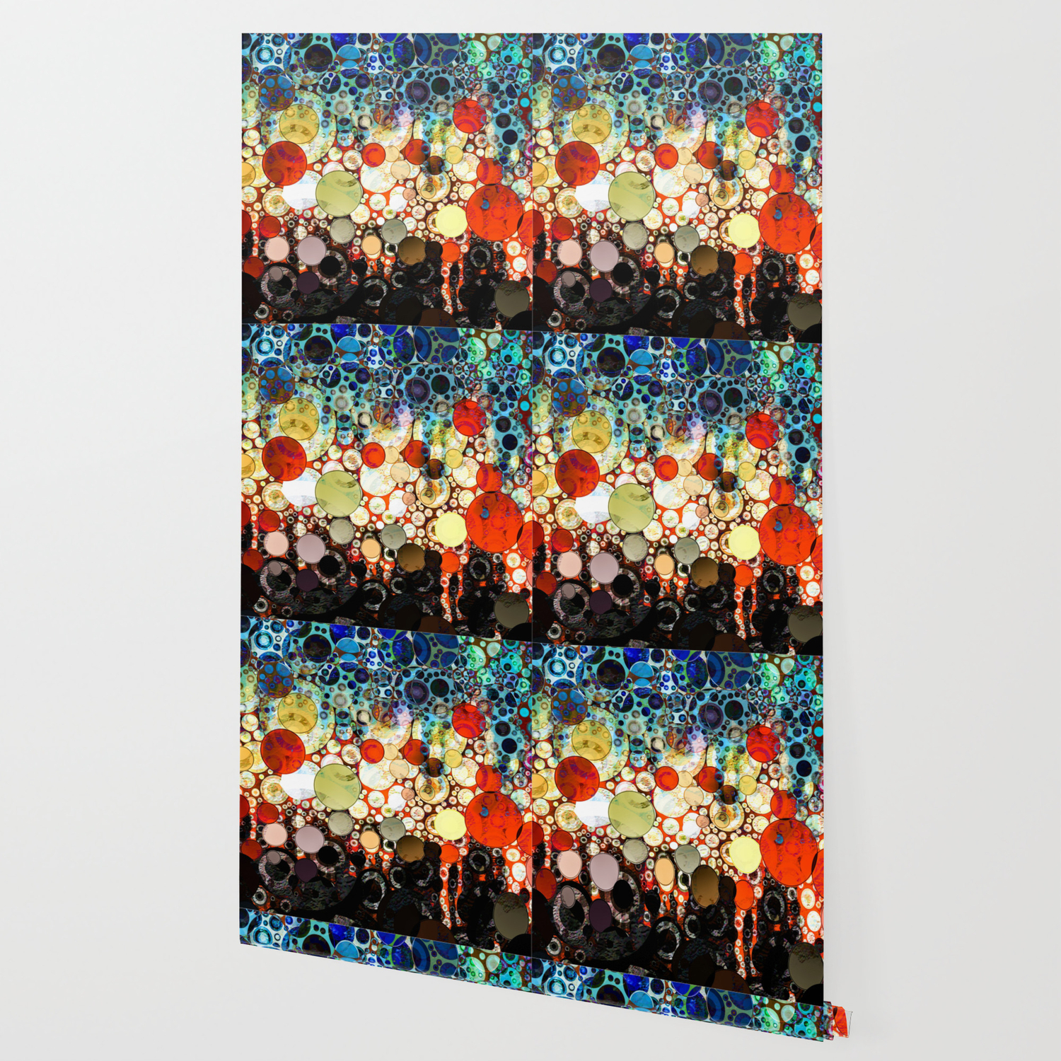 Contemporary Blue Orange Bubble Abstract Wallpaper By