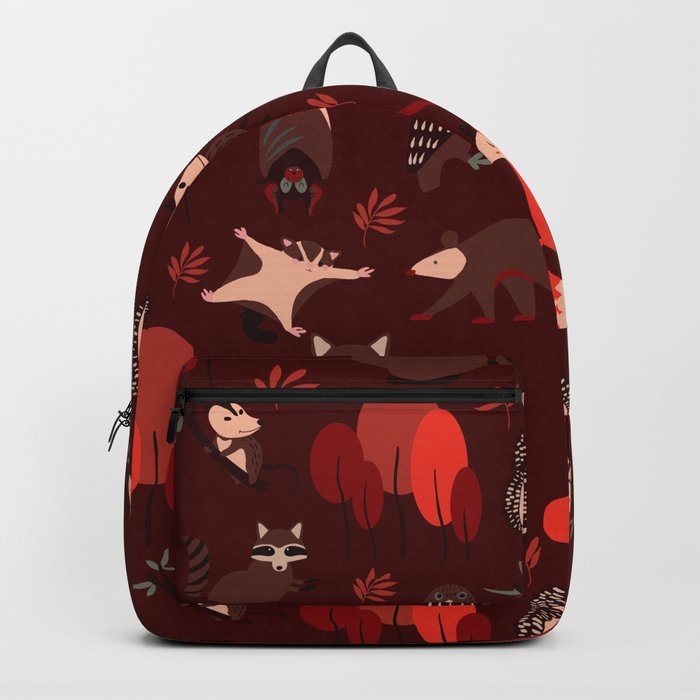 Woodland Nocturnal Animals Red Backpack