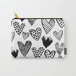 Hearts black and white hand drawn minimal love valentines day pattern gifts decor Carry-All Pouch