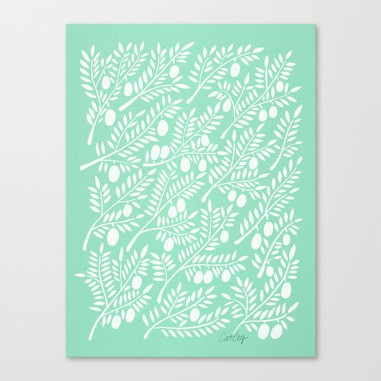 Mint Olive Branches Canvas Print