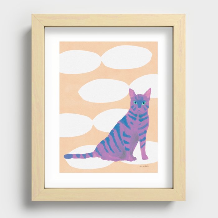 Oval Shape and Cat - Purple and Pink Recessed Framed Print