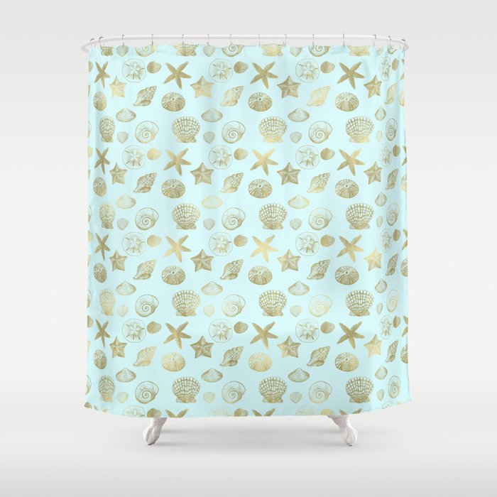 Blue Mint Gold Sea Shells Shower Curtain By Joacreations Society6
