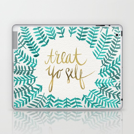 Treat Yo Self – Gold & Turquoise Laptop & iPad Skin by Cat Coquillette ...