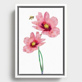 Pink Cosmos Flowers Honey Bee Art - Sweet Nectar Framed Canvas
