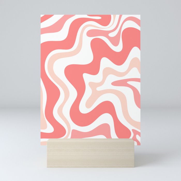 Liquid Swirl Retro Abstract Pattern in Blush Pink and White Mini Art Print