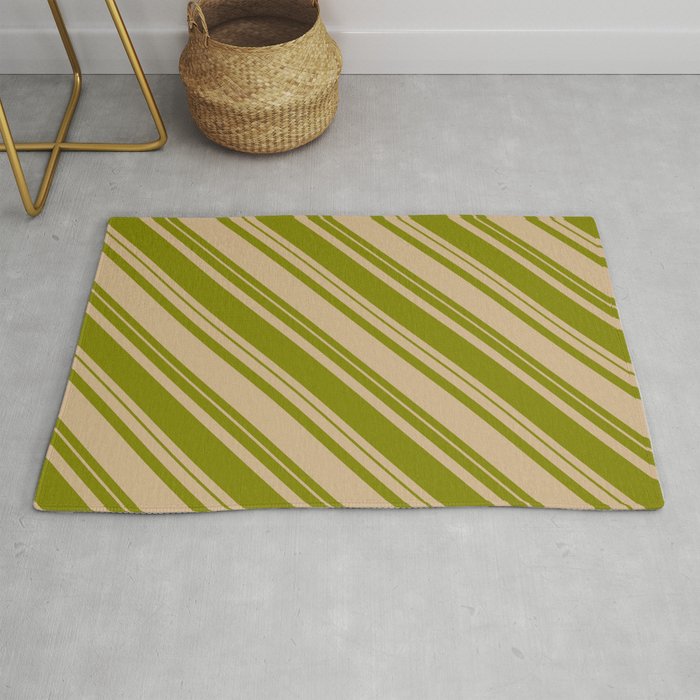 Tan & Green Colored Striped/Lined Pattern Rug