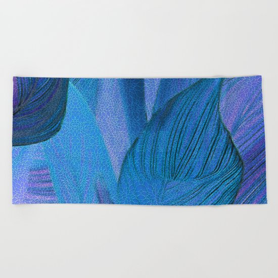Exotic Leaves with Translucent Floral Pattern Beach Towel