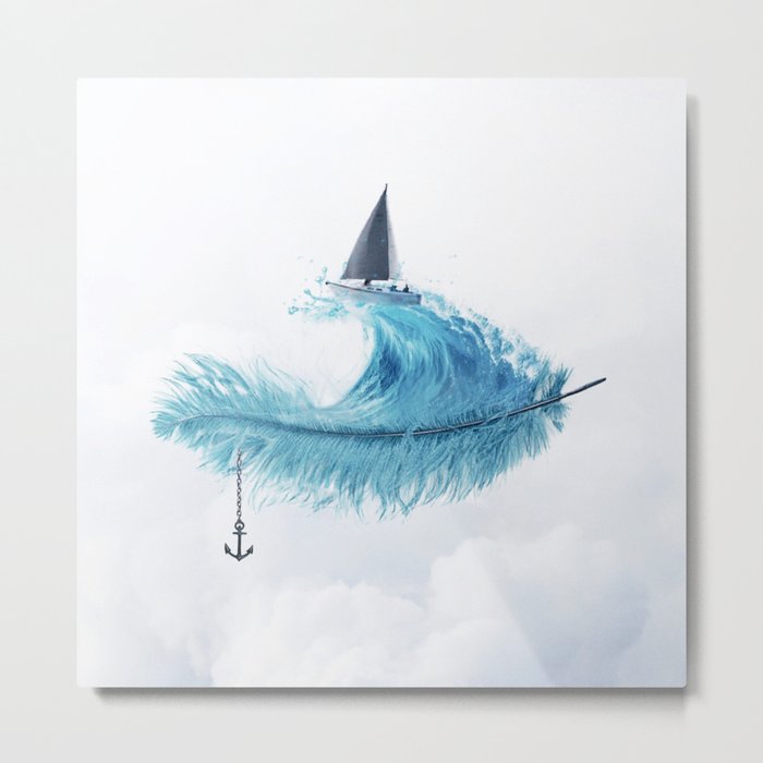 Water Feather • Blue Feather I Metal Print