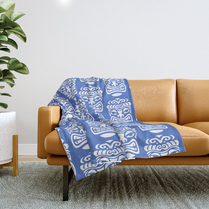 Tiki Pattern Blue Throw Blanket