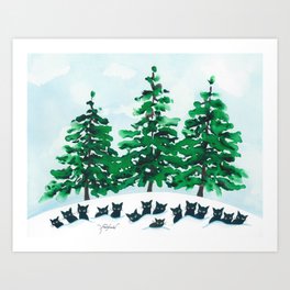 Veneto Whimsical Cats and Trees Art Print