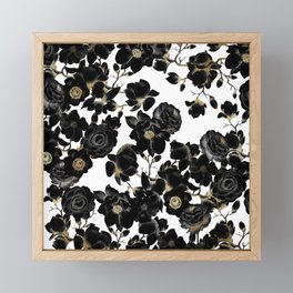 Modern Elegant Black White and Gold Floral Pattern Framed Mini Art Print