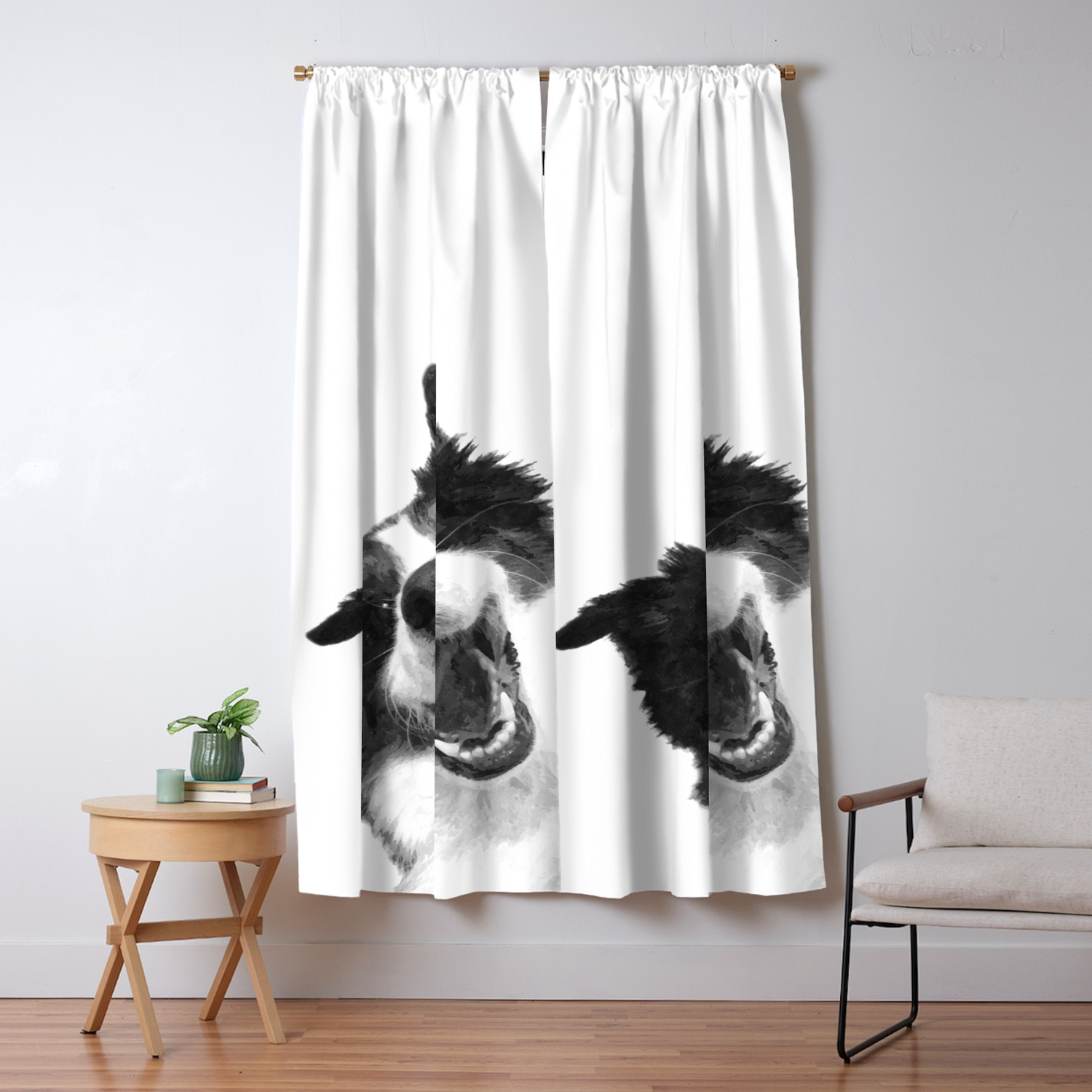 Black And White Happy Dog Blackout Curtain By Alemi