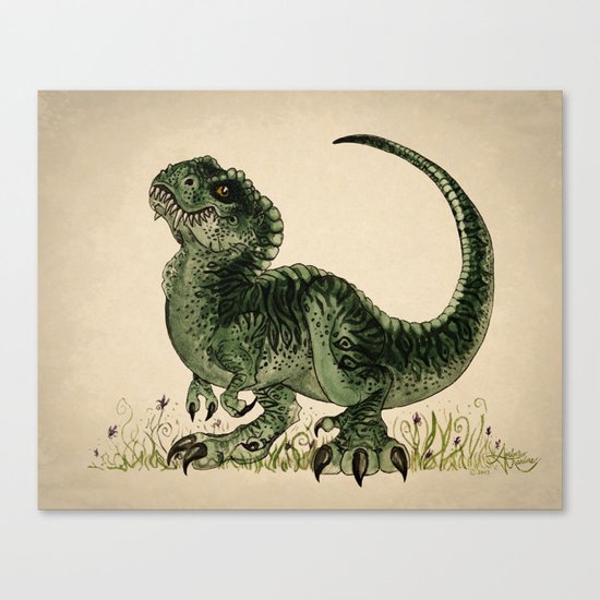 "Baby T-Rex" by Amber Marine ~ watercolor and ink, (c) 2013 Canvas Print