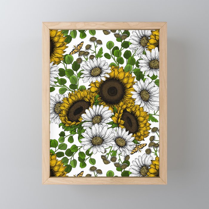 Sunflowers and daisies, summer garden 3 Framed Mini Art Print