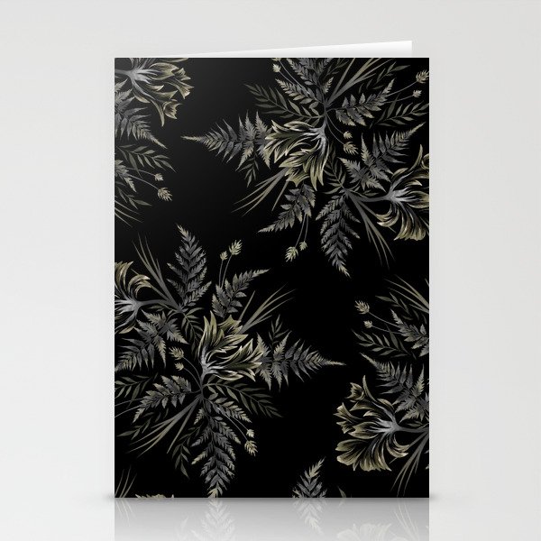 Ferns and Parrot Tulips - Black Stationery Cards