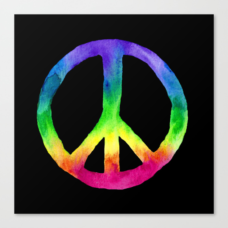 Rainbow Watercolor Peace Sign - Black Background Canvas Print by Laura Beth  Love | Society6