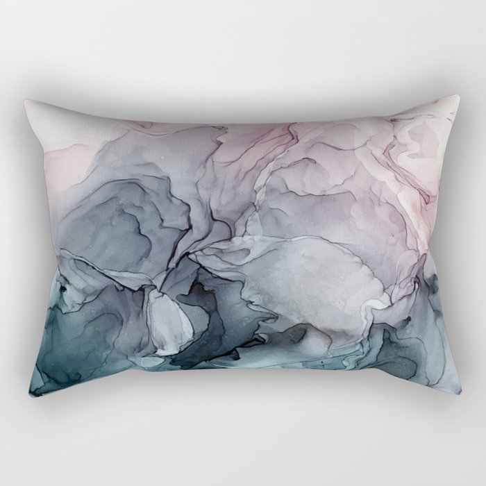 Blush and Payne's Grey Flowing Abstract Painting Rectangular Pillow