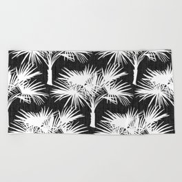 Retro 70’s Palm Trees White on Charcoal Beach Towel