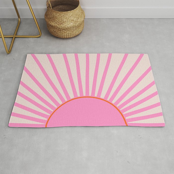 Le Soleil | 01 - Retro Sun Print Pink Aesthetic Preppy Decor Modern Abstract Sunshine Rug