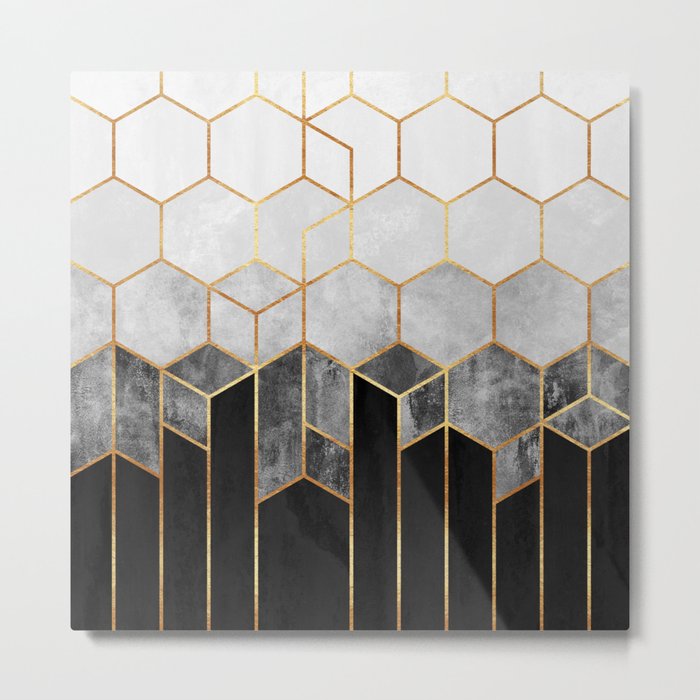 Charcoal Hexagons Metal Print