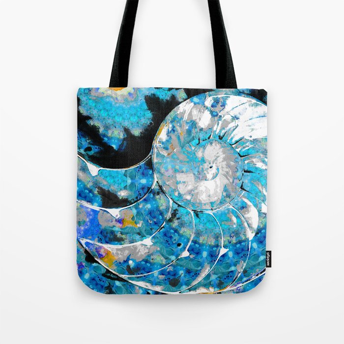 Blue Beachy Art - Nautilus Shell Rising Tote Bag