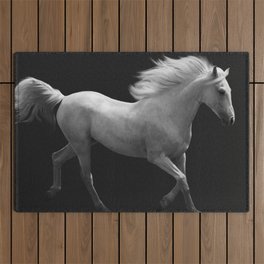 Ghost Riders in the Night - White Horse in Full Gallop black and white photography / photographs wal Outdoor Rug
