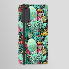 Octopus Silly Funny Character on Coral Reef Pattern Android Wallet Case
