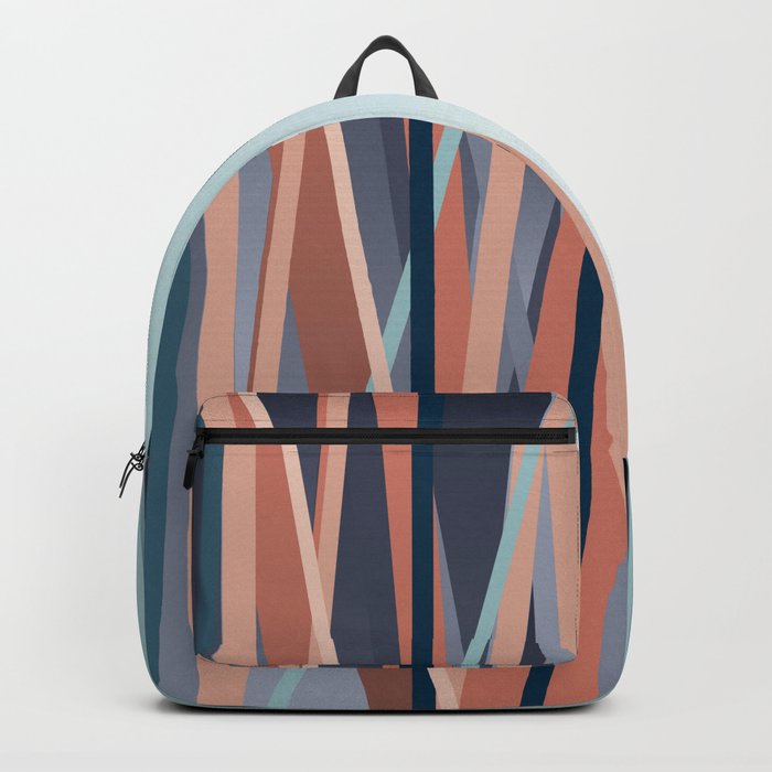 Stripes Abstract, Navy, Teal, Coral Pink Backpack