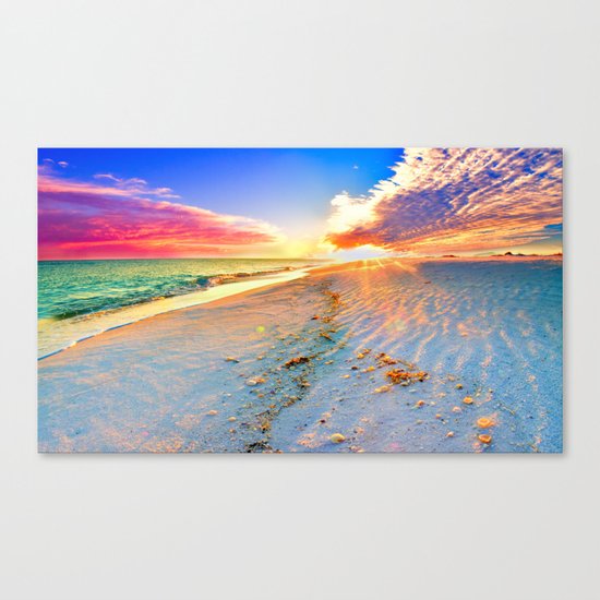Beach Themed Wall Art Print Sunset Landscape Pink Canvas