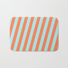[ Thumbnail: Turquoise and Coral Colored Stripes Pattern Bath Mat ]