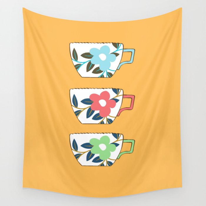 English Inspired Teacups Wall Tapestry