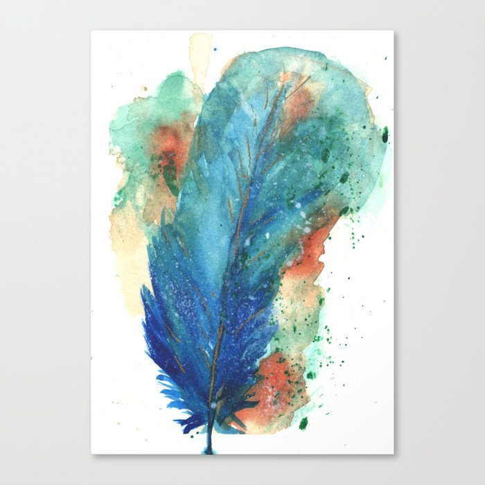 Blue Gold Feather Canvas Print
