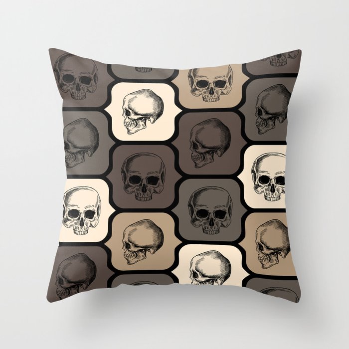 Skulls Retro Vintage Brown Black Beige Throw Pillow