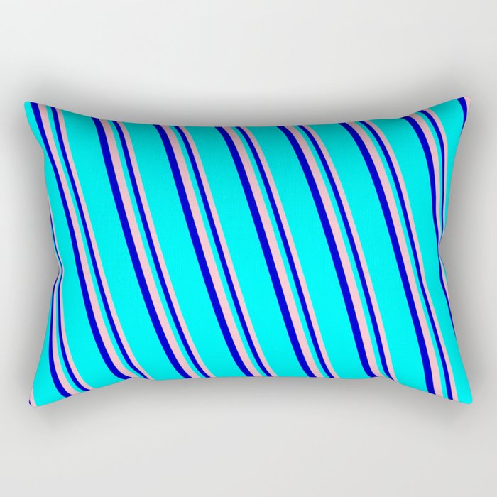 Pink, Blue, and Cyan Colored Lines Pattern Rectangular Pillow