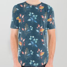Blueberries and Botanical Watercolor  All Over Graphic Tee