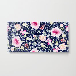 Pink peonies watercolor floral botanicals | Zaylee Raine Collection Metal Print