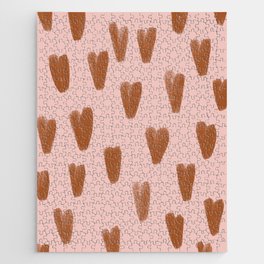 Soft Caramel Hearts Hand-Drawn Valentine Pattern Jigsaw Puzzle