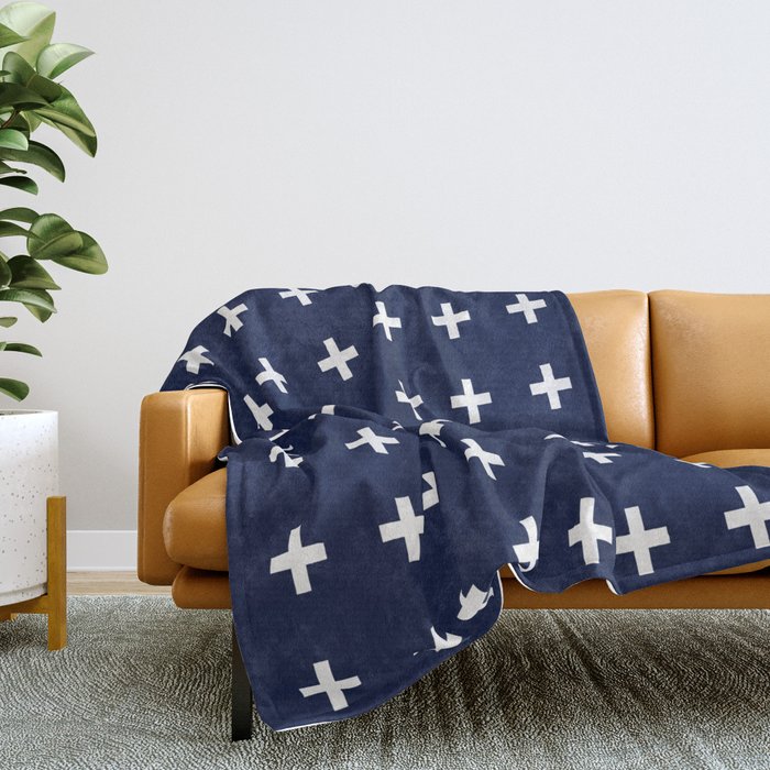 White and hotsell navy throw blanket